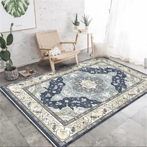 RUGMRZ Tische Wohnzimmer Webteppich Blauer Teppich Blumendekoration Center Waschbar Gemustert 60X120CM
