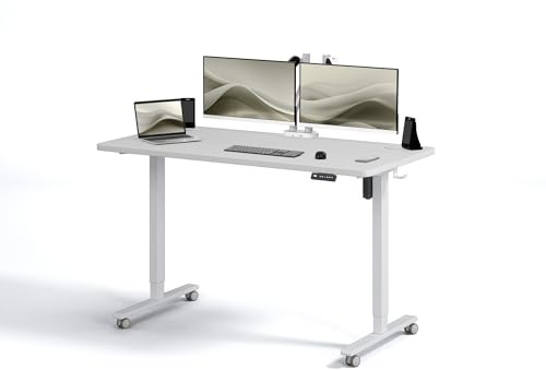 BLACK POINT Höhenverstellbarer Schreibtisch 160 x 80, Ergonomischer Steh-Sitz Tisch Stehpult Verstellbarer Weiß Computertisch Höhenbereich 72-120 Räder inklusive