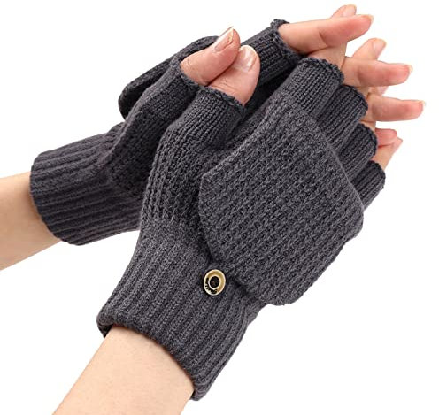 Black Friday Angebote Handschuhe Winter Fingerlose Handschuhe Damen Fingerlos Handschuhe Ohne Fingerkuppen Halbfingerhandschuhe mit Kappe Winter Warme Touchscreen Strickhandschuhe Winterhandschuhe
