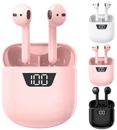 Auricolari senza fili, Bluetooth 5.0, cuffie wireless, auricolari Bluetooth in-ear, con cancellazione del rumore, bassi profondi, mini auricolari Bluetooth, impermeabilità IP7, display a LED (rosa)