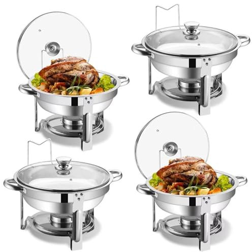 Chafing Dishes for Buffet Set of 4.5L Buffet Servers and Warmers, Round Catering Food Warmers Stainless Steel Chafing Dish Buffet Set with Glass Lid and Lid Holder for Parties Events