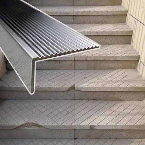 ZIMGOD Threshold Strip Metal & Non-silp Stair Nosing Edge Protector, Outdoor Indoor Stairs Edging Trim Bar for Tile/Steps, Stainless Steel Staircases Edging Decorative Bar(W25xH15mm (1 x5/8))