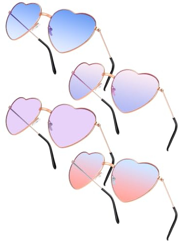 SREBIWO 4 Pack Herz Sonnenbrille, Herz Brille Hippie Gläser Retro Party Sonnenbrille Kostümzubehör für 60er 70er 80er 90er Party Foto Requisiten Geburtstagsfeier (B)