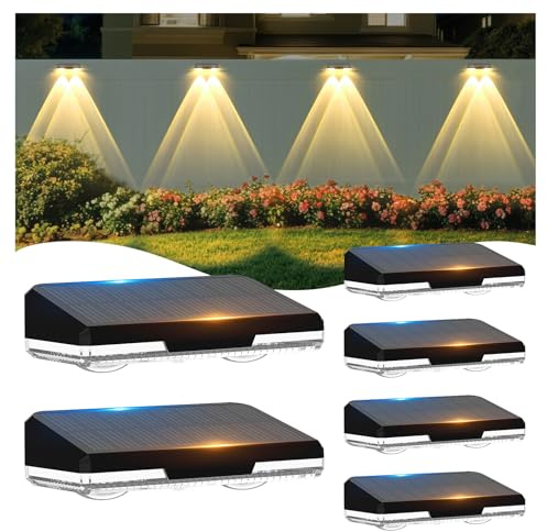 Bigzom - Lampada da parete solare per esterni con lente super luminosa e 3 modalità, lampade solari impermeabili IP65 per esterni, parete per giardino, recinzione, terrazza, scale, balcone, set di 6