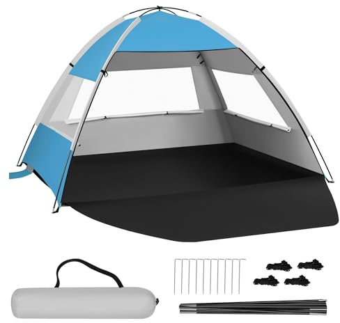 Laneetal Refugio de playa, protección UV 50+, tienda de campaña portátil para 3-4 personas, tienda de campaña para playa, protección solar, protección contra el viento, con puerta de red, de postes de