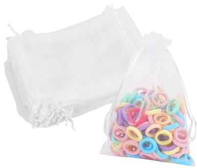 ALULU 50 Stück weiße Organzasäckchen 13x18 cm | mit Schnur, vielseitig nutzbar für Hochzeit, Geburtstag & Weihnachten, ideal für Schmuck & Kleinigkeiten