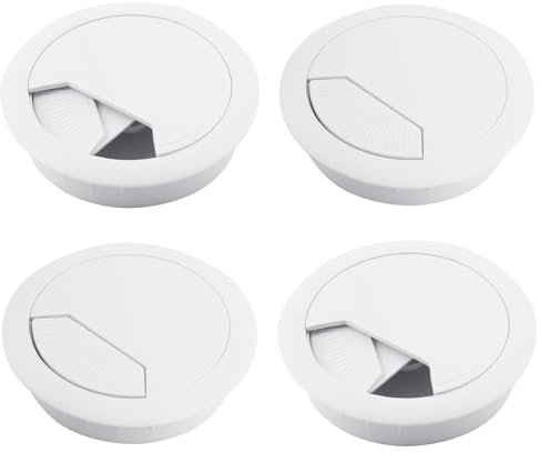 Passacavi da Scrivania Rotondi in Bianca,Confezione da 4, Diametro 60mm - Passacavi da Tavolo per Scrivanie, Uffici e Piani da Lavoro (Bianco)