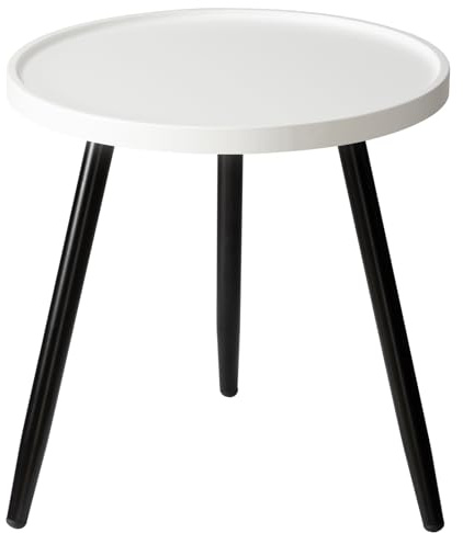 danpinera Runder Beistelltisch, Akzenttisch mit Metallbeinen und Holztablett, Kleiner runder Beistelltisch für Wohnzimmer, Schlafzimmer, Kinderzimmer, Weiß & Schwarz
