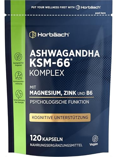 Magnesio e Ashwagandha KSM-66 Alto Dosaggio | 120 Compresse Vegane | Integratore Alimentare con Estratto di Ashwagandha Zinco e Magnesio Bisglicinato | Vitamina B6 | Magnesium Complex | di Horbaach