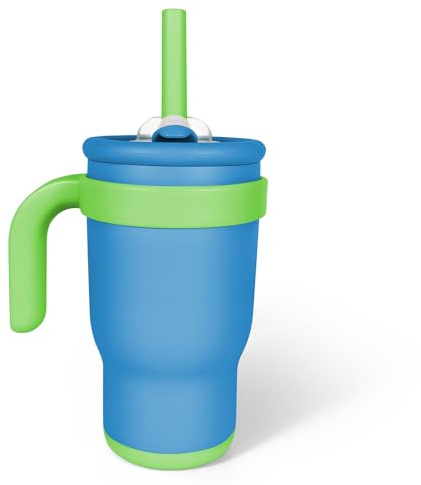 14oz/420ml Mini Trinklernbecher der Kinder 100% auslaufsicheres Stroh kleine Tasse,Silikon-Sauger Rutschfester Boden Geschenk für Kinder, Reise Graduierung Geschenk(Blau grün)