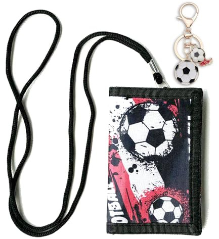 Yoljun Brustbeutel Kinder, Dreifach Gefaltete Geldbörse mit Fußball Schlüsselanhänger, Portemonnaie zum Umhängen, Fussball Geschenke für Mädchen und Jungen Geburtstag