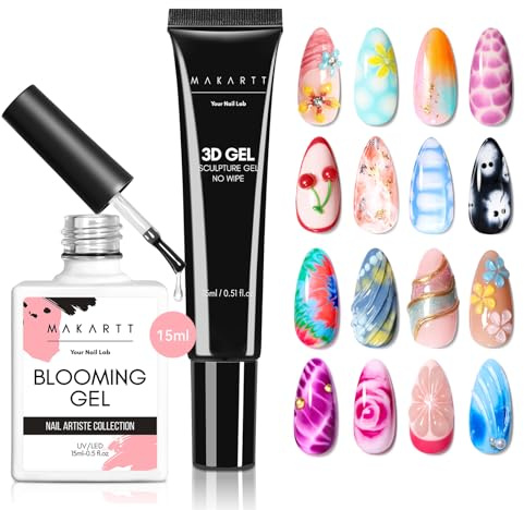 Makartt Blooming Gel & 3D Nail Gel Kit 2x15ml Watercolor Effect | Watercolor Marble Effect & 3D Drawing, Molding & Decoration, UV/LED Soak-Off, Ideal for Nail Art & DIY Enthusiast