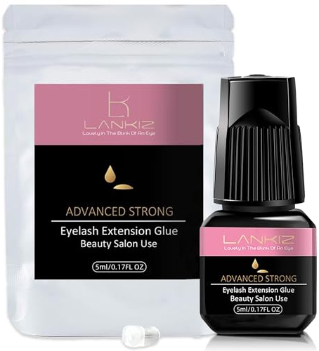 LANKIZ Colle pour Extensions de Cils 5ML, Séchage en 1-2s, Durée de Vie 6-8 Semaines, Colle Eyelash Extension Permanent Noire, Sans Fumée et Non Irritante