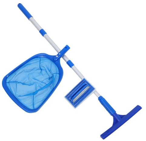 Abaodam Kit Limpieza Piscinas Ajustable con Cepillo Goma y Esponja Skimmer y Pértiga Telescópica para Mantenimiento Integral Piscinas Hinchables y Suelo Azul