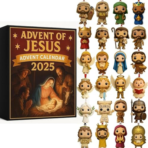 Jesus-Adventskalender 2025, Weihnachtskrippen-Adventskalender, 24 Jesus-Figuren, Weihnachtsbaumschmuck, religiöse Krippe, biblischer Weihnachts-Countdown-Adventskalender