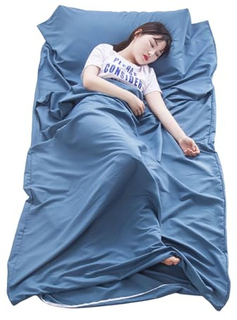 Xynovate Sacco Lenzuolo da Viaggio, Fodera per Sacco a Pelo e Lenzuolo da Viaggio 2 in 1, Sacco a Pelo da Viaggio Ultra Piccolo e Ultra Leggero, Ideale per Backpacking(220x90cm，Blu)