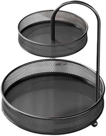 Jiuvaso Cesto di Frutta, portafrutta Antiscivolo, Supporto portaoggetti a 2 Livelli, Cesto di Verdure, Ciotola per Cucina, Piano di Lavoro per Verdure, Nero