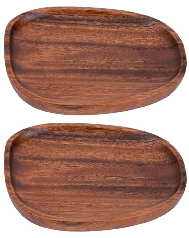 Hapivida Platos de Madera, Platos decorativos de Madera de Acacia, Bandejas Clásicas Irregulares para Servir Frutas, Postres, Sushi, Comida (16x13cm*2)