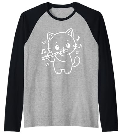 Kawaii Katze Flöte Spielen Flötenmusiker Orchester Raglan