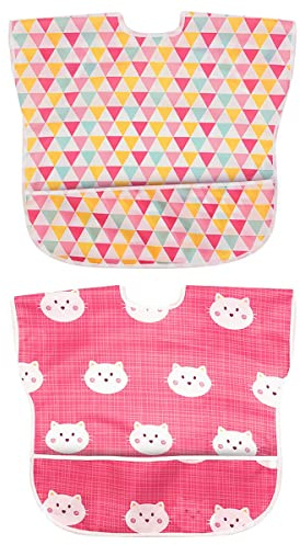 Little Dimsum 2pcs baberos bebe Impermeables,Babero Sin Mangas Niños Niñas 6-36 Meses (Sleeveless Cat/Triangle)