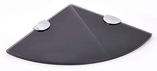 BSM Marketing Eckregal aus gehärtetem Glas, 250 mm, 6 mm dick, für Badezimmer, Schlafzimmer, Küche, Büro, mit verchromten Regalstützen (2, schwarz)