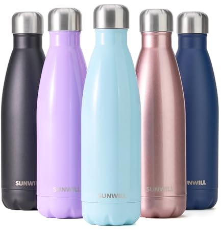 SUNWILL Metal Water Bottle Stainless Steel 500ml, Insulated Reusable Thermal Flask for Cold and Hot Drink, Travel, Sports, Gym