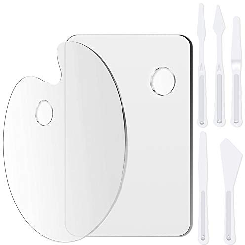 Rybtd Malpalette Klare Acryl 2 Stück Mischpalette Acrylfarben 20 cm × 30 cm Schutzpapier＋5 Stück Kunststoff Malmesser Malspachtel Set für DIY Kunsthandwerk Malerei