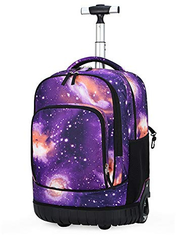 BOZONLI Trolley School Bags for Boys Girls Backpacks Rucksack with Wheels Trolley Backpack for School Students, Starry Sky Purple