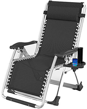 DUNAKE Klappbar Liegestuhl,Verstellbare Sonnenliege Gartenliege,Relaxliege Liegestuhl Klappliege Schwerelosigkeit Liege,für Garten, Balkon, Strand,ergonomisch (Color : Black)