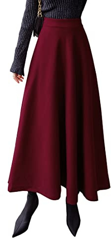 Jupe Longue Femme Hiver Laine Taille Haute Vintage Carreaux avec Poches | 20 couleurs jupe hiver femme avec poches, doublure douce, taille élastique et zip. Parfaite pour un look décontracté.