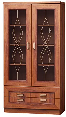 Marmex Tadeusz T8 - Eine zweitürige Vitrine mit Zwei Schubladen; Der obere Teil ist eine Glastür mit einem eleganten Muster (100 Jahre alte Eiche)
