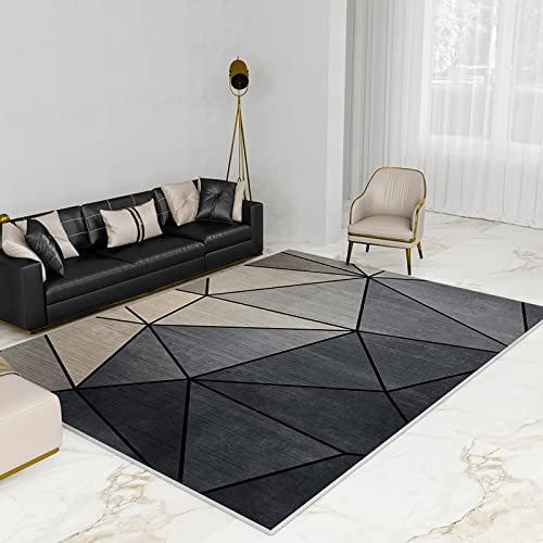 Teppich Kitchen Rug,Leicht zu reinigender, strapazierfähiger Teppich, schwarz, grau, geometrisches Design Teppich büro,rutschfeste 80x120cm