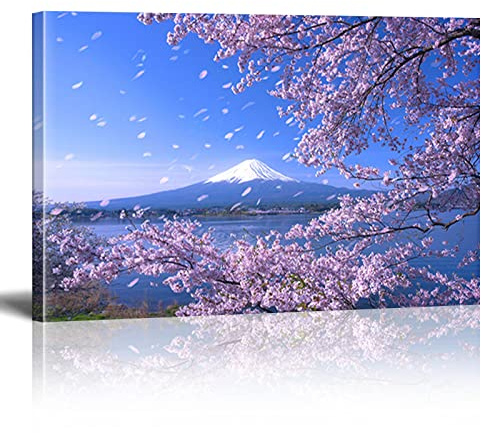 HOLEILUCK Japon printemps montage mur photos fleurs de cerisier toile peinture paysage fleurs impressions encadrées pour salon décor 65x115cm(25.6x45.3in) Avec Cadre