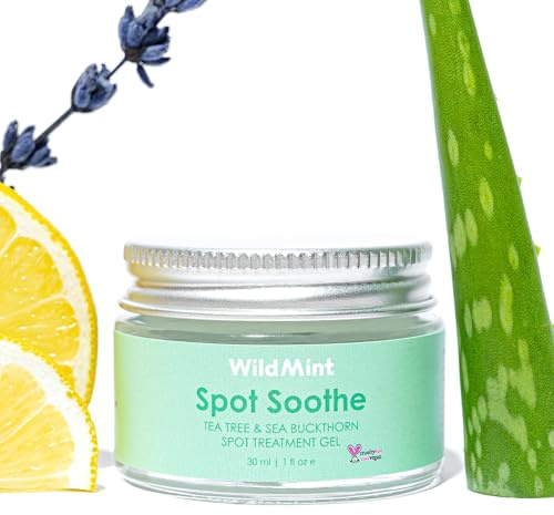 WildMint Spot Soothe Natural Spot Treatment Gel | Reduces Breakouts, Scars & Irritation | Tea Tree Healing Serum for Acne Prone Skin, Blemishes, Redness & Ingrown Hairs | Cruelty-Free UK Skincare 30ml