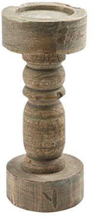 Mud Pie Sm Candelabro de madera gruesa, Soporte Vela, 10 12 pulgadas x 4 12 pulgadas de diámetro, marrón
