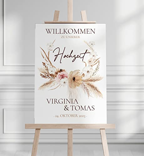 Manschin Laserdesign Willkommensschild Aluverbund personalisiert - Made in Germany - Welcome Willkommen Schild für Hochzeit (45x30cm)