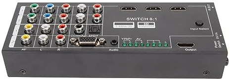 Convertitore da Component a HDMI, VGA + 2x AV + 2x Ypbpr Component + 3x Convertitore da HDMI a HDMI+COAXIAL+SPDIF, Supporta 1080P, per HDTV, Set Top Box, Proiettore DVD