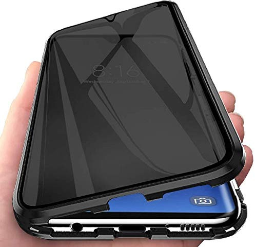 Sewutoyu Anti-Espion pour Samsung Galaxy S24 Coque, 360 Degrés Métal Bumper Protection Housses Adsorption Magnétique Étui avec Objectif Caméra Arrière Cover,Film Verre Trempé Confidentialité,Noir