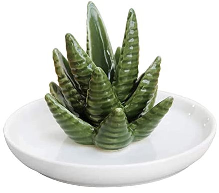 Qcwwy Aloe Ring Holder Jewelry Dish Tray Ceramic Plant Jewelry Dish Bracelet Earrings Necklace Organizer Tray (A)