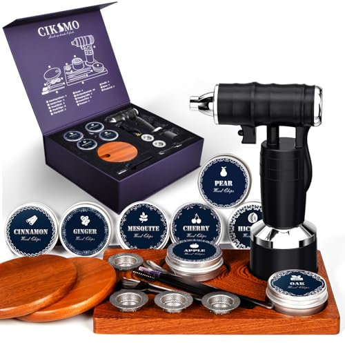 Electric Cocktail Smoker Kit - Rechargeable Whiskey Smoker Kit with Smoking Gun,Smoked Old Fashion Cocktail Bourbon Infusing Kit,8 Wood Chips,Birthday Unique Gifts for Men Husband,Bar Tool Set, Black