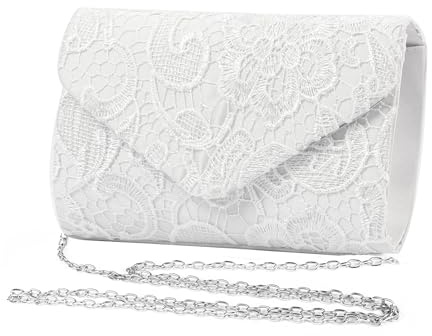 Zercart Womens Lace Evening Bags Lace Floral Envelope Clutch Elegant Handbags with Shoulder Strap Satin Shoulder Bag Crossbody Bag Handbag for Bridal Wedding Party
