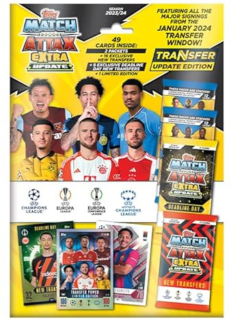 Topps Match Attax Extra 2024 - Transfer Update Edition Multipack - enthält 49 Karten, darunter 16 Neue Transfers, 8 Neue Transfers am Stichtag und eine Transfer Power Limited Edition Karte!
