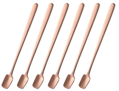 QUARKZMAN 6 Cucharillas Cuadradas para Espresso, 6.1 Pulgadas, Acero Inoxidable, Pequeñas Cucharas Cuadradas de Café con Mango Largo para Revolver Té, Café, Postres, Tono Oro Rosa