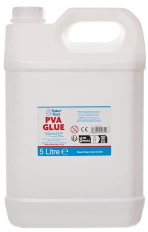 Baker Ross FN133 Pegamento PVA Lavable - Paquete de 5 Litros de 1, PVA para Escuelas, Material Didáctico, Pegamento Multiusos para Madera, Papel Cartulina