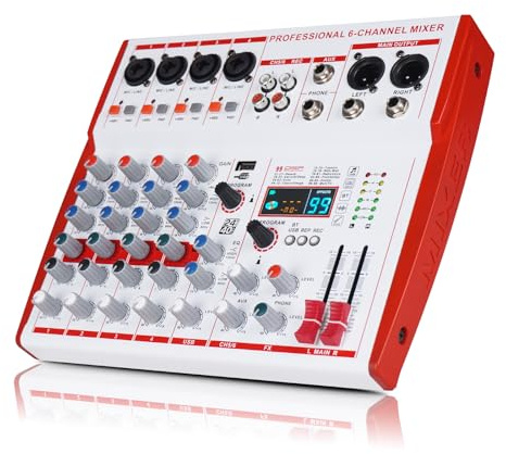 Yamnweo MW-6 6-Kanal-DJ-Audio-Tuner, tragbarer DSP-Controller-Mixer mit 99 eingebauten Voreinstellungen für Live-Podcasts, Familienpartys und Musikproduktion