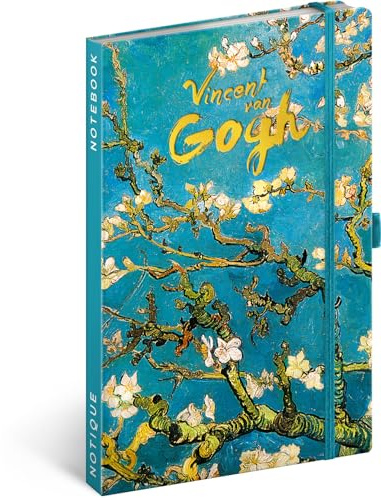 NOTIQUE Notizbuch Liniert mit Gummiband 13x21cm ca. A5 - Vincent van Gogh | Dieses Designer Notebook als Notizheft, Notizblock und Tagebuch für Erwachsene oder Damen bietet eine Stiftschlaufe.