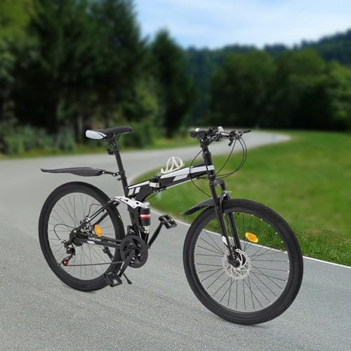 Esyogen 26 Zoll Mountainbike 21 Gang Scheibenbremse Fahrrad MTB Für Erwachsene Zusammenklappbar Aluminium Mountainbike, Scheibenbremsen, Vorne Federung