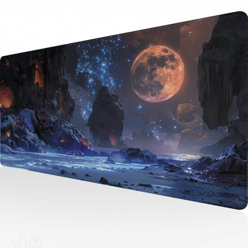 Mauspad XXL 800x300x3mm,Gaming Mauspad Blau Mousepad Groß,Schreibtisch Unterlage Sternenhimmel Motiv,WassXerdicht Desk Mat,Mouse Pad mit Vernähte Kanten,Verbessert Präzision und Geschwindigkeit YF-105