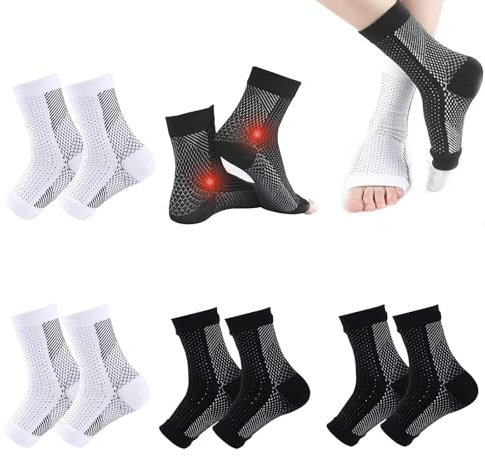 Yuiturt 4 pares de calcetines ortopédicos de compresión para fascitis plantar fascitis plantar, calcetines de compresión sin dedos para hombre y mujer, soporte para dolor de pies, color blanco y