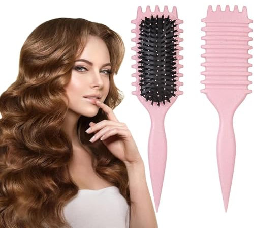 Curl Defining Brush, Hair Brush for Combing and Shaping detangle hair brush Men's and Women's Curls to Reduce Pulling,Nylon Bristles, Oblong, Flexible, Curl Enhancing (Pink)